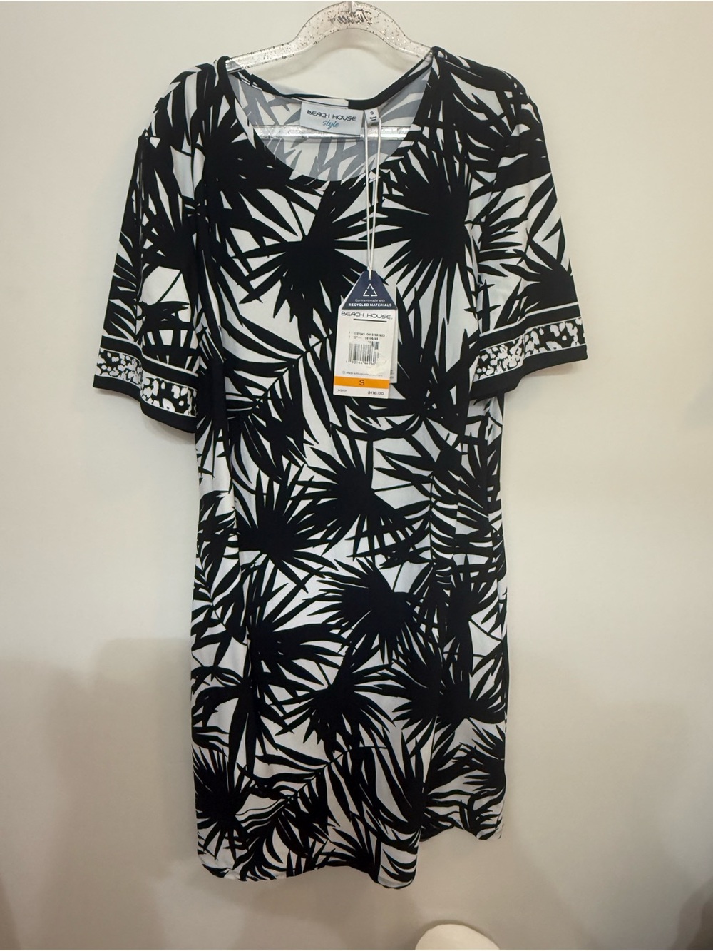 Beach House Black & White Tropical-Print Midi Dress